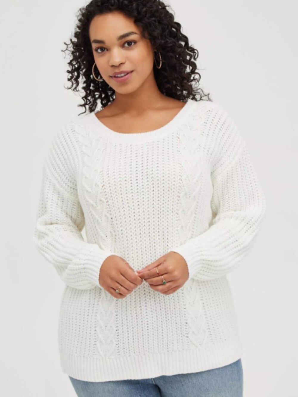 Torrid White Cable Sweater Tie Back Sweater 3X